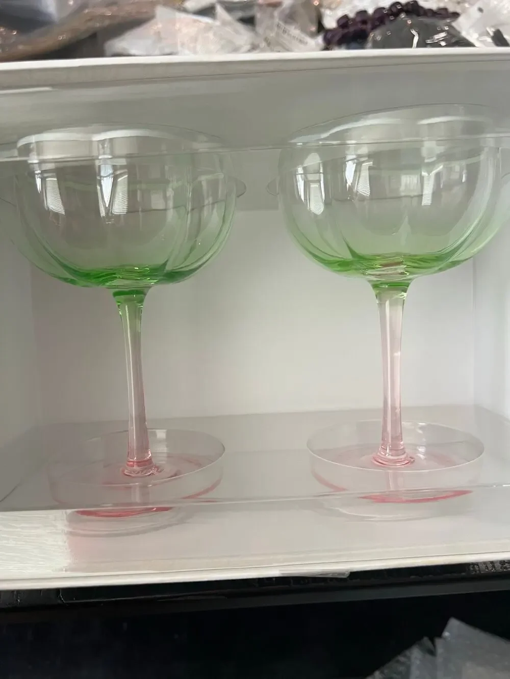 NIB Lilly Pulitzer Coupe Glass Set of 2 – Jade Lime & Pink Muse Two-Tone Ombre